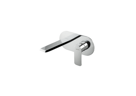 Gruppo miscelatore monocomando a parete per lavabo, senza scarico, con bocca L=180 mm e raccorderia di collegamento  della collezione Slate di Vema -Cromato
