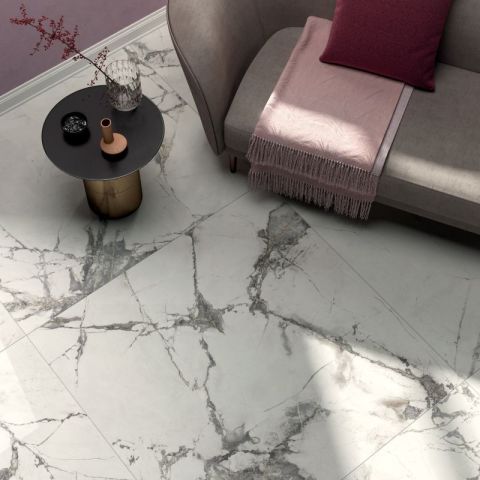 Piastrelle in gres porcellanato effetto breccia perlato Lucido della collezione Sensi di Abk-120x120 cm - 9mm