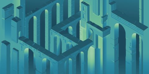 Carta da parati a fantasia Inkiostro Bianco della linea Digi-Maze con variante azzurra