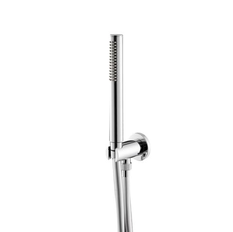 Gruppo presa acqua tondo completo di supporto fisso,  flessibile in PVC e doccetta di Vema
