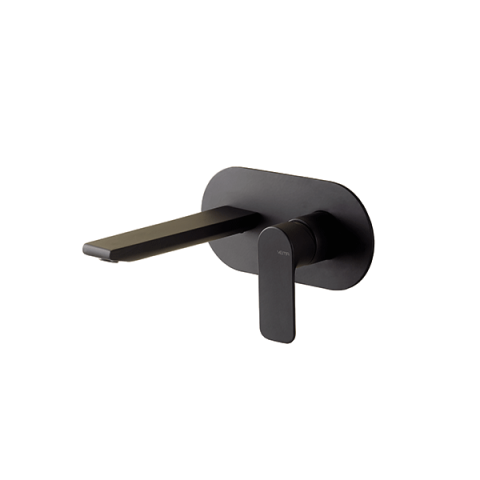 Gruppo miscelatore monocomando a parete per lavabo, senza scarico, con bocca L=180 mm e raccorderia di collegamento  della collezione Slate di Vema -Nero