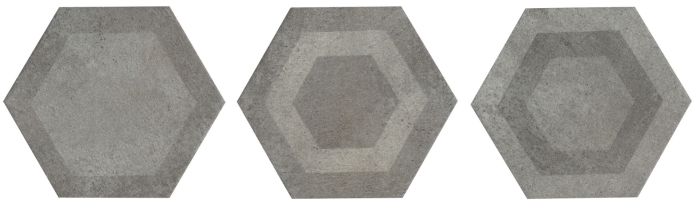 Piastrella gres porcellanato esagono effetto cemento grigio decoro geometrico 15x17.3 cm Sp 9