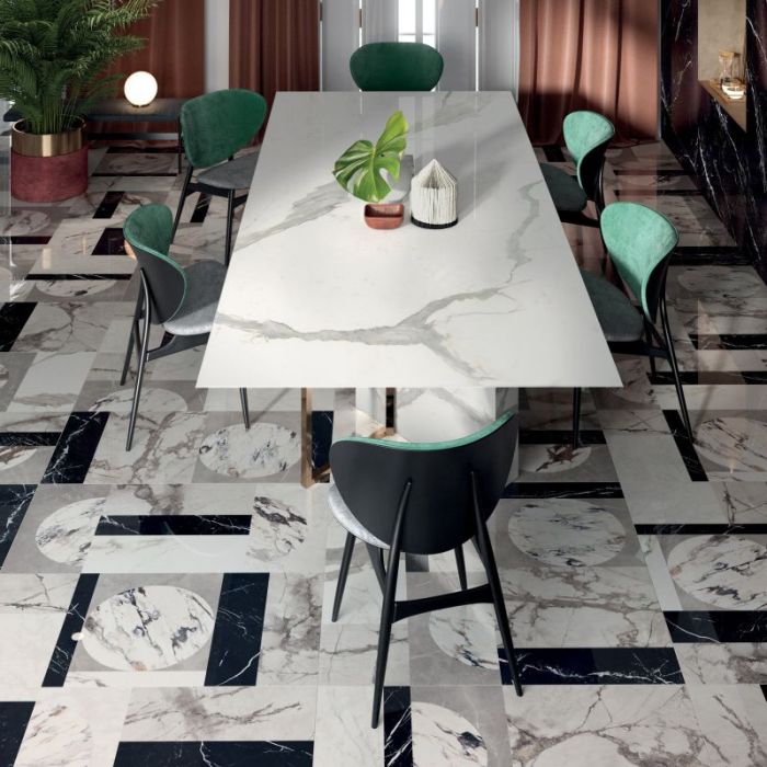 Piastrelle in gres porcellanato effetto intarsio Lucido della collezione Sensi di Abk 120x120 cm - 9mm