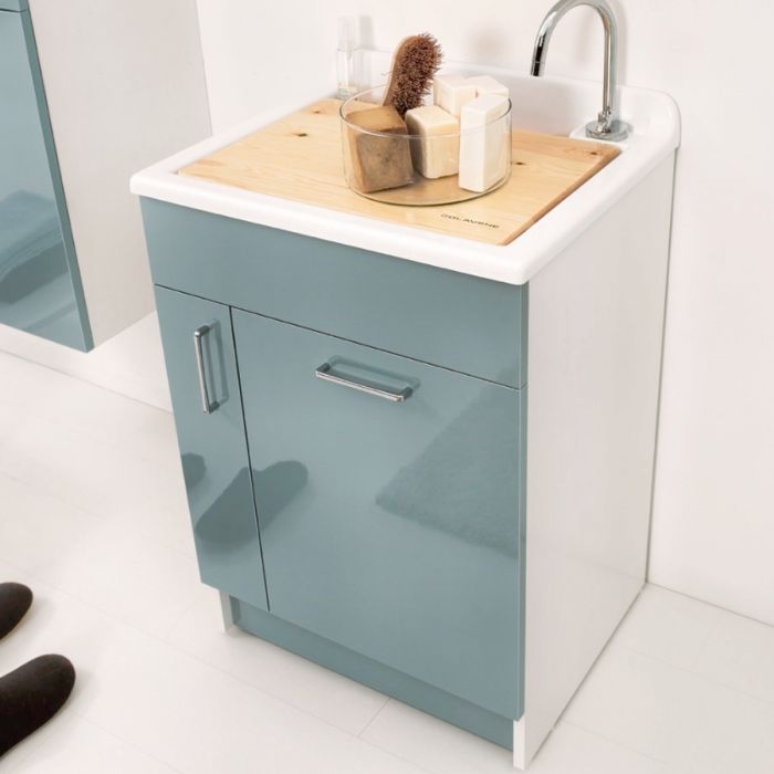 mobile lavanderia in truciolare nobilitato e frontale in laminato lucido 1 anta e sportello della collezione Lavanderia di Colavene-Azzurro-60x60xH86
