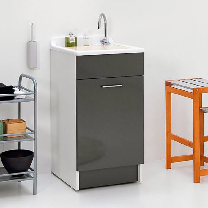 mobile lavanderia in truciolare nobilitato e frontale in laminato lucido della collezione Lavanderia di Colavene-Antracite-45x50xh86