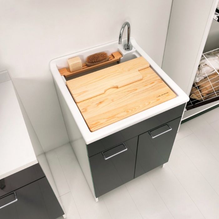 mobile lavanderia in truciolare nobilitato e frontale in laminato lucido 2 ante della collezione Lavanderia di Colavene-Antracite-50x50xH86
