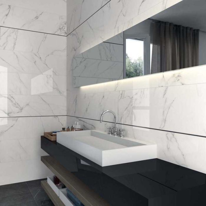 Piastrelle in gres porcellanato effetto marmo statuario della collezione Sensi di Abk-30x60 cm - 9mm