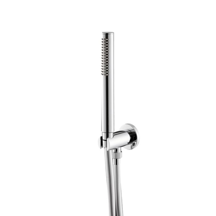 Gruppo presa acqua tondo completo di supporto fisso,  flessibile in PVC e doccetta di Vema