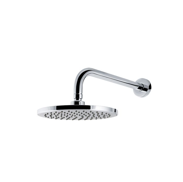 Soffione a parete con getto a pioggia (ø 200 mm. h. 10 mm.) Braccio L = 300 mm di Vema