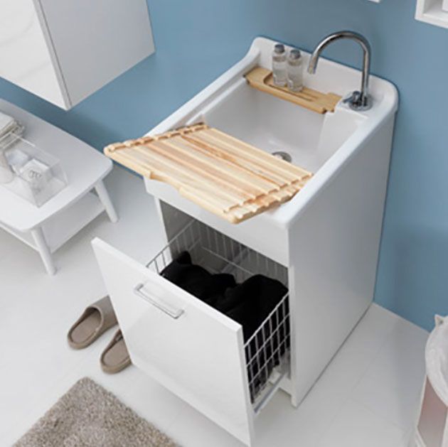 mobile lavanderia in truciolare nobilitato e frontale in laminato lucido 1 anta della collezione Lavanderia di Colavene-Bianco-45x50xh86