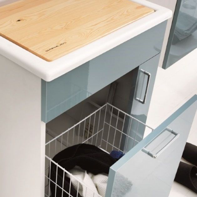 mobile lavanderia in truciolare nobilitato e frontale in laminato lucido 1 anta e sportello della collezione Lavanderia di Colavene-Azzurro-60x60xH86