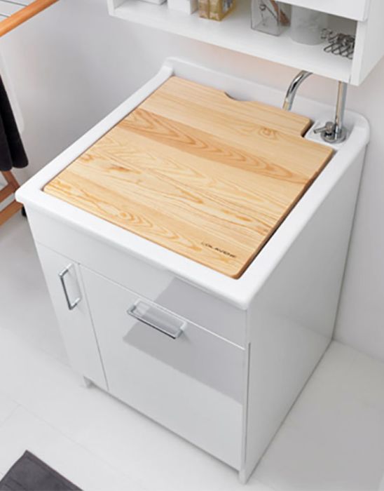 mobile lavanderia in truciolare nobilitato e frontale in laminato lucido 1 anta e sportello della collezione Lavanderia di Colavene-Bianco-60x60xH86
