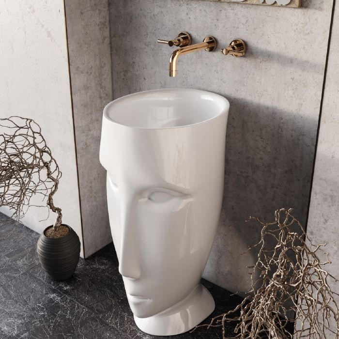 Lavabo freestanding Moloco scarico suolo completo di sifone e tubo flessibile di scarico Kerasan