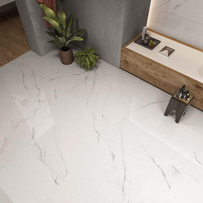 Piastrelle in gres porcellanato effetto marmo statuario opaco mat della collezione Sensi di Abk-80x80 cm -9mm