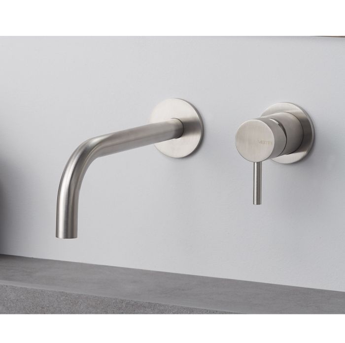 Gruppo miscelatore monocomando a parete per lavabo, senza scarico e senza raccorderia di collegamento timber steel Vema