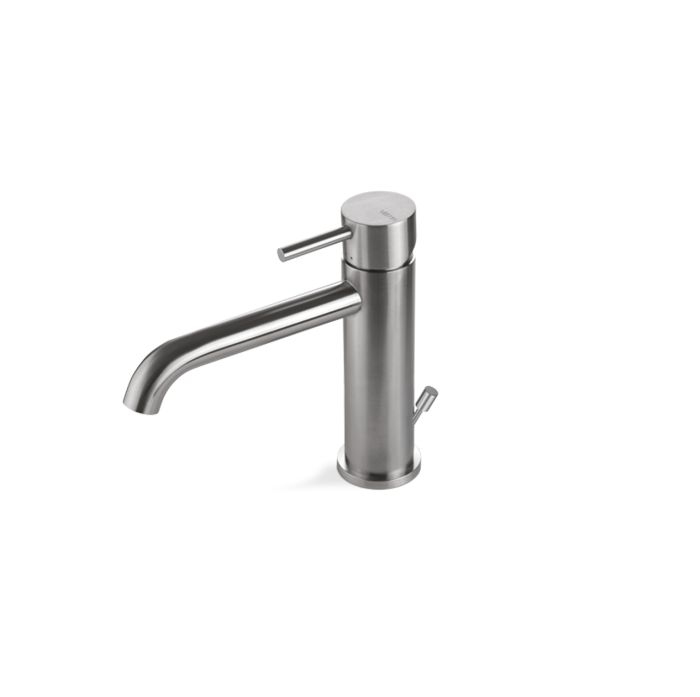 Miscelatore monocomando in acciaio inox satinato con scarico da 1”1/4 della collezione Timber di Vema