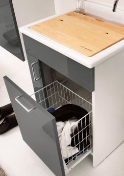 mobile lavanderia in truciolare nobilitato e frontale in laminato lucido 1 anta della collezione Lavanderia di Colavene-Antracite-60x60xH86