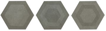 Piastrella gres porcellanato esagono effetto cemento antracite decoro geometrico 15x17.3 cm Sp 9