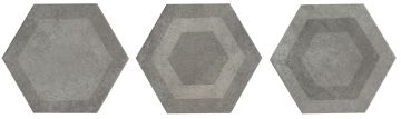 Piastrella gres porcellanato esagono effetto cemento grigio decoro geometrico 15x17.3 cm Sp 9