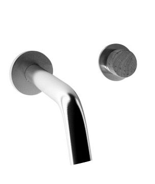 Miscelatore lavabo incasso con bocca da 230 mm. in acciaio spazzolato 316, cartuccia tradizionale e maniglia in teak Collezione TIME2020 WOOD di Bongio