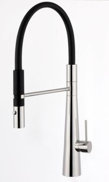 Miscelatore lavello in acciaio spazzolato 316 con bocca girevole e doccetta estensibile con doppio getto. Collezione TIME2020 CUCINA di Bongio