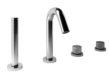 Miscelatore bordo vasca in acciaio spazzolato 316 con set doccetta e cartuccia progressiva Collezione Inox316 Time 2020 di Bongio