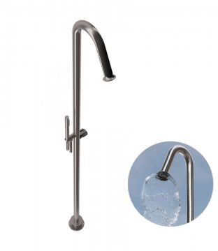 Colonna doccia a pavimento in acciaio spazzolato 316 con miscelatore a cartuccia tradizionale deviatore, set doccia e regolazione effetto bolla acqua Collezione Inox316 Time 2020 di Bongio