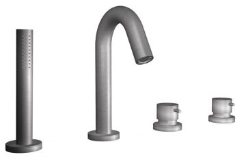 Miscelatore bordo vasca in acciaio spazzolato 316 con set doccetta e cartuccia tradizionale Collezione Inox316 Time 2020 di Bongio