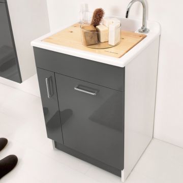 mobile lavanderia in truciolare nobilitato e frontale in laminato lucido 1 anta della collezione Lavanderia di Colavene-Antracite-60x50xh86