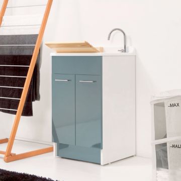 mobile lavanderia in truciolare nobilitato e frontale in laminato lucido 2 ante della collezione Lavanderia di Colavene-Azzurro-50x50xH86