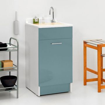 mobile lavanderia in truciolare nobilitato e frontale in laminato lucido della collezione Lavanderia di Colavene-Azzurro-45x50xh86