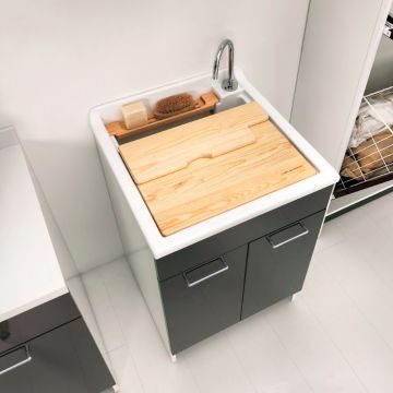 mobile lavanderia in truciolare nobilitato e frontale in laminato lucido 2 ante della collezione Lavanderia di Colavene-Antracite-50x50xH86