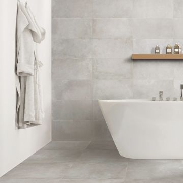 Piastrella effetto pietra cemento Hous Beton grigio chiaro 30x60 cm Sp 10mm