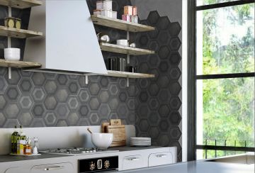 Piastrella gres porcellanato esagono effetto cemento smoke decoro geometrico 15x17.3 cm Sp 9
