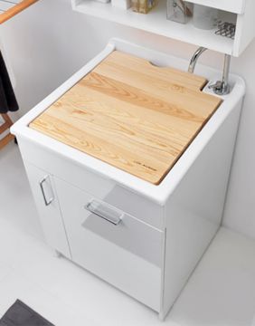 mobile lavanderia in truciolare nobilitato e frontale in laminato lucido 1 anta e sportello della collezione Lavanderia di Colavene-Bianco-60x60xH86