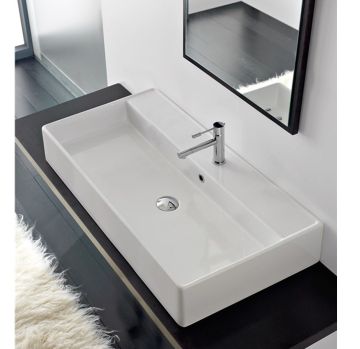 Lavabo da appoggio rettangolare monoforo della collezione Theorema di Scarabeo