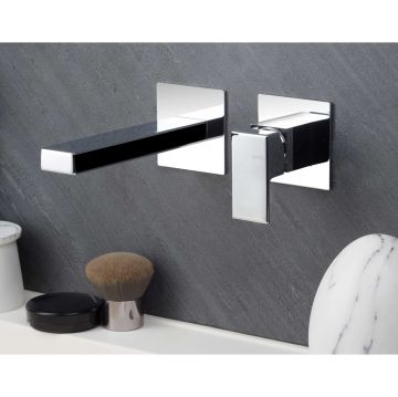 Gruppo miscelatore monocomando a parete per lavabo, senza scarico, con bocca L180 e raccorderia di collegamento Lys Di Vema