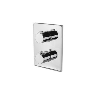 Miscelatore termostatico quadro per doccia da incasso con maniglie di regolazione temperatura ed erogazione. Attacchi da 1/2”. 2 uscite di Vema