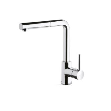 Miscelatore monocomando per lavello cucina con canna “L” girevole. Flessibili di alimentazione F3/8” della Collezione Piace di Vema