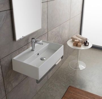 Lavabo da appoggio rettangolare monoforo della collezione Theorema di Scarabeo-80 x 46