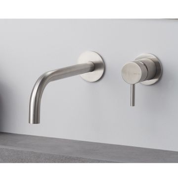 Gruppo miscelatore monocomando a parete per lavabo, senza scarico e senza raccorderia di collegamento timber steel Vema