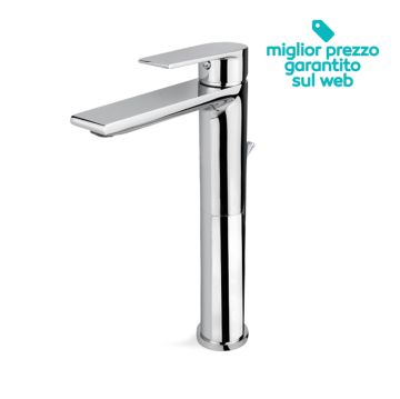 Miscelatore monocomando versione alta per lavabo da appoggio, senza scarico.