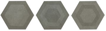 Piastrella gres porcellanato esagono effetto cemento antracite decoro geometrico 15x17.3 cm Sp 9 